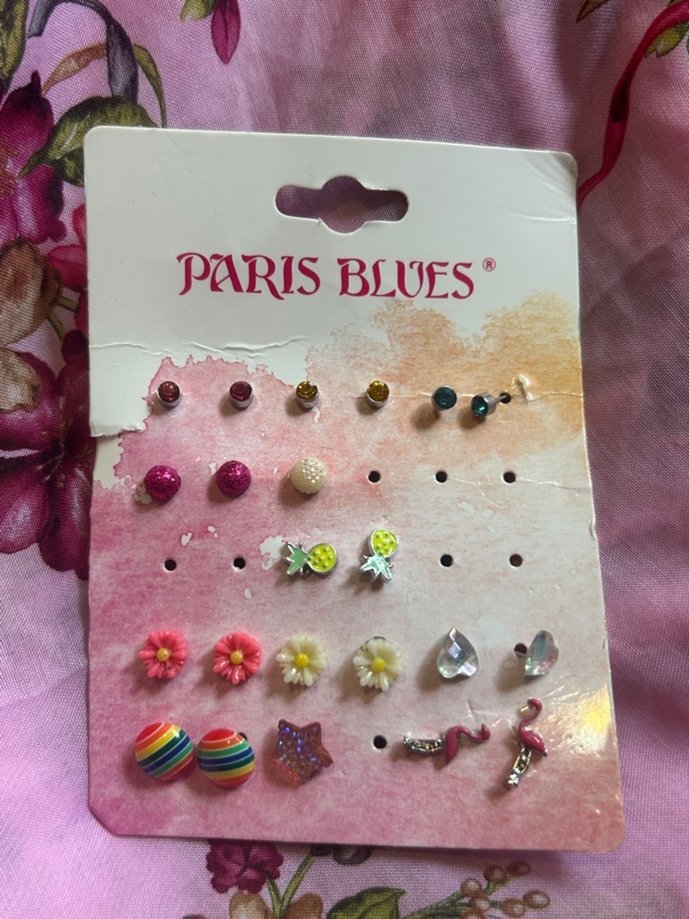 Paris Blues Kids Earrings Girl Set Lot Studs Flower Flamingo Heart